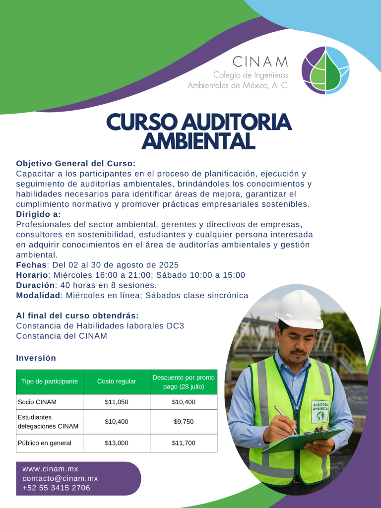 Capacitar a los participantes en el proceso de planificación, ejecución y seguimiento de auditorías ambientales, brindándoles los conocimientos y habilidades necesarios para identificar áreas de mejora, garantizar el cumplimiento normativo y promover prácticas empresariales sostenibles.
